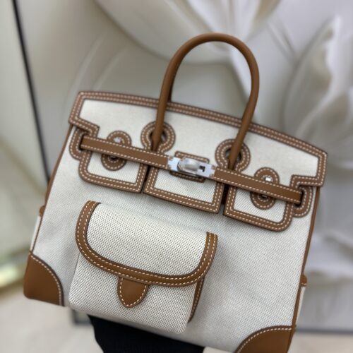 Birkin_Cargo_25_Craftsmanship-Brown & White Canvas Bag