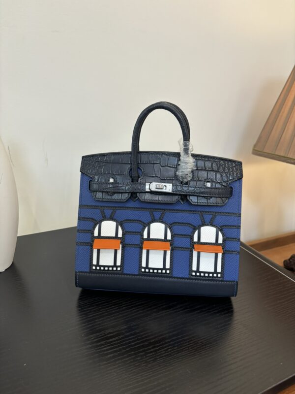 Birkin_Faubourg_20_Craftsmanship-Dark Blue Black White Orange Bag