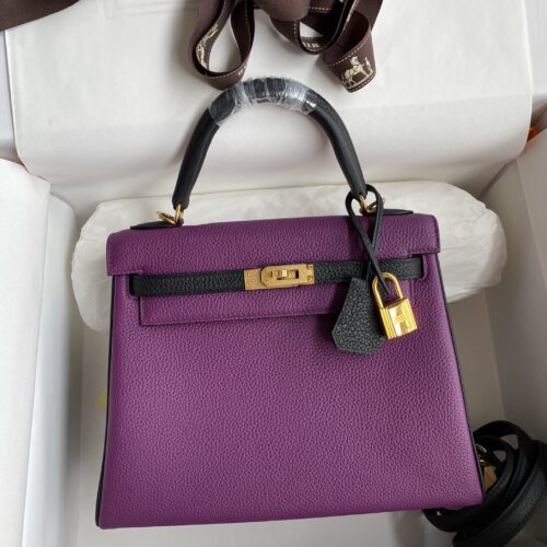 Kelly_25_Togo_Craftsmanship-Purple and Black Bag