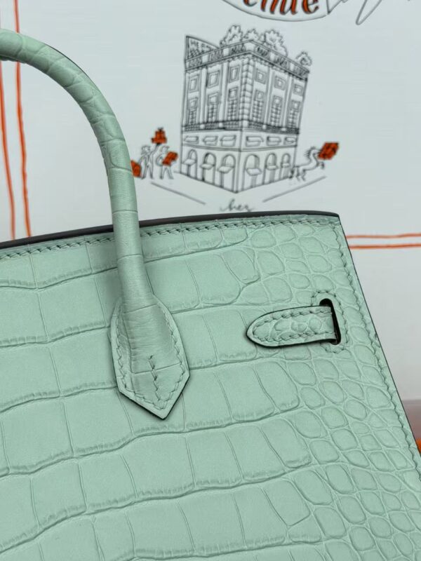 Birkin_20_Matte_Alligator_Craftsmanship-Mint Green Crocodile Bag